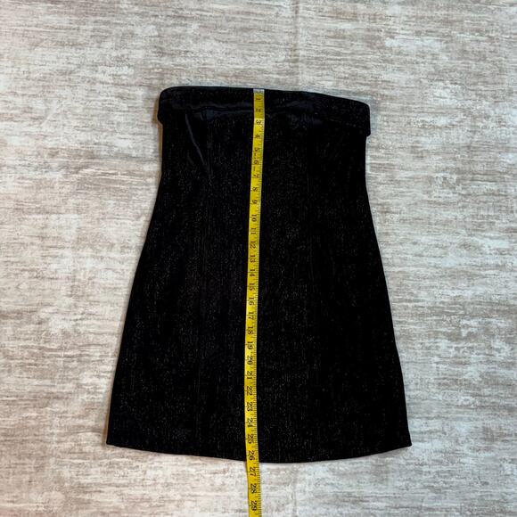 Urban Social Women Small Black Silver Metallic Velvet Strapless Midi Dress Retro - Picture 4 of 8